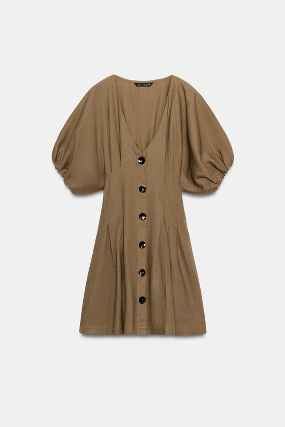 ZARA ЛЬНЯНОЕ МИНИ-ПЛАТЬЕ, ТАБАЧНЫЙ