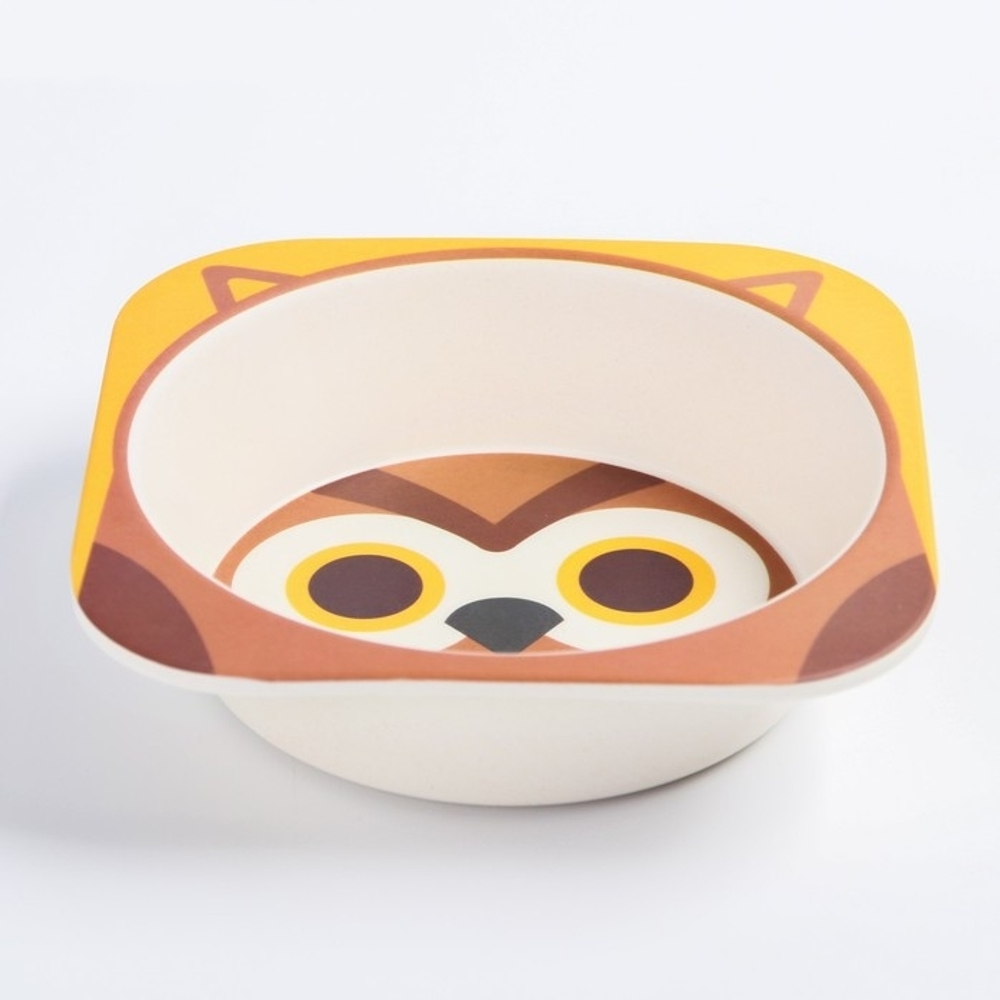 4611373 Набор детской бамбуковой посуды «Совушка», тарелка, миска, стакан, приборы, 5 предметов