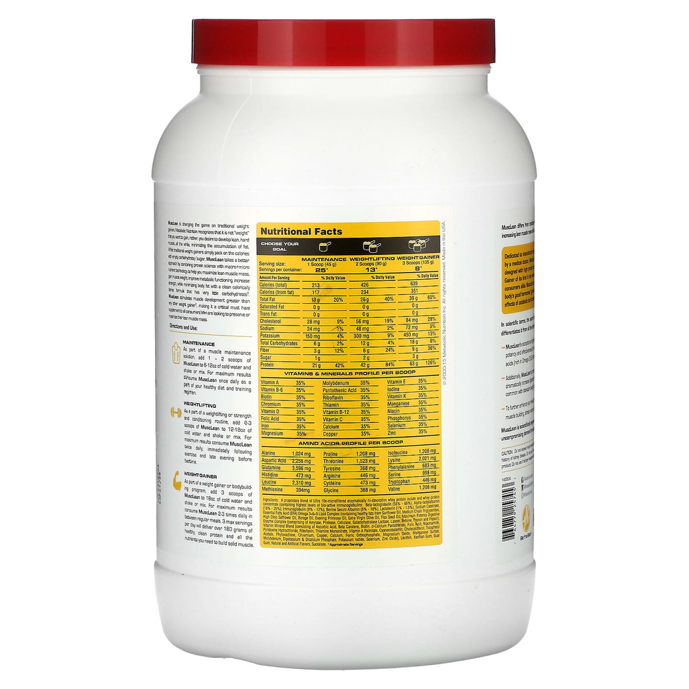 Metabolic Nutrition, MuscLean, средство для набора мышечной массы, ванильный молочный коктейль, 2,5 фунта