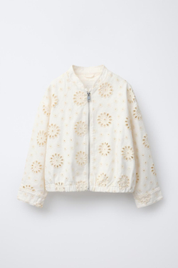 ZARA КУРТКА С АЖУРНОЙ ВЫШИВКОЙ, БЕЛЫЙ