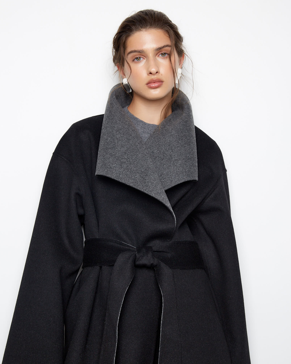 Пальто двухстороннее из шерсти Берберри серый/черный