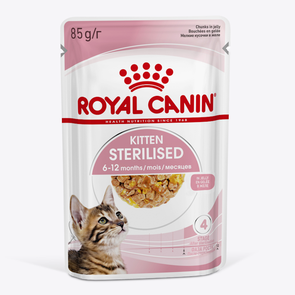 Пауч Royal Canin Kitten Sterilised для кастрированных и стерилизованных котят (в возрасте от 6 до 12 месяцев), мелкие кусочки в желе
