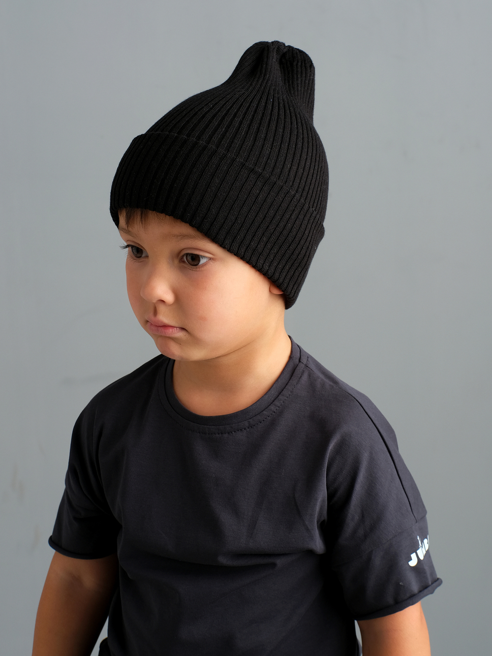 Шапка вязаная-резинка хлопковая КЭП(Черный)