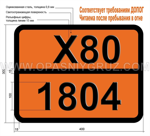 Табличка Опасный груз X80-1804 ФЕНИЛТРИХЛОРСИЛАН
