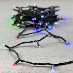 Гирлянда Нить 10 м., Разноцветная с Мерцанием Белого Диода 220В, 75 LED, Провод Черный Каучук, IP65, LTC (LL75BLW-1-2M)