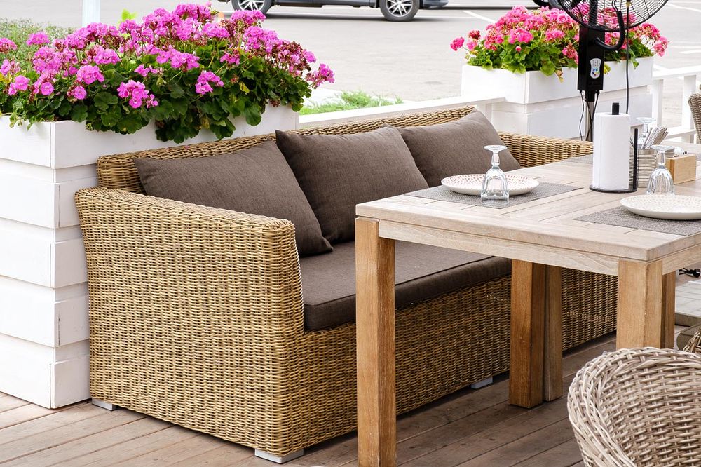 "Капучино" диван из искусственного ротанга трехместный, цвет соломенный