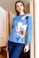 22212 Джемпер женский (дымчато-голубой жаккард)