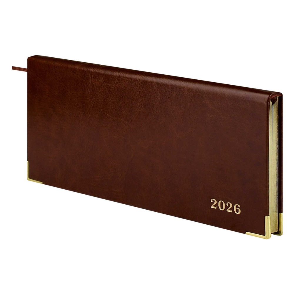 Еженедельник датированный 2026 ESCALADA, 170х88 мм, 64 л., арт. 70385/ 40 САРИФ КОРИЧНЕВЫЙ (кожзам: интегральный переплёт, материал обложки: искусственная кожа "Сариф"; декор: металлические уголки, тиснение фольгой; способ крепления блока: ниткошвейн