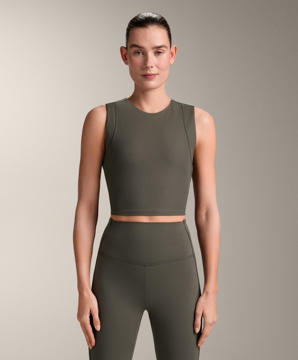 Oysho Топ Comfortlux Rib без рукавов, зеленый