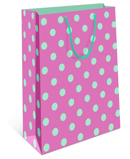 Пакет подарочный, Горошек, Розовый/Мятный, 12*15*7 см, 1 шт.