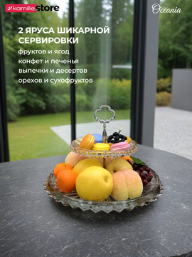 Блюдо-этажерка двухъярусное 33х25 см. из стекла Oceania