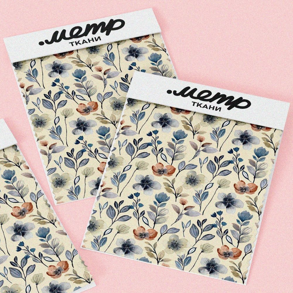 Ткань лен акварельные цветы на бежевом