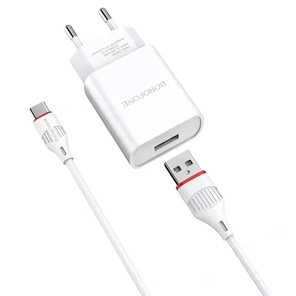 Зарядное устройство Borofone BA20A 2.1A USB + кабель Type-C Black