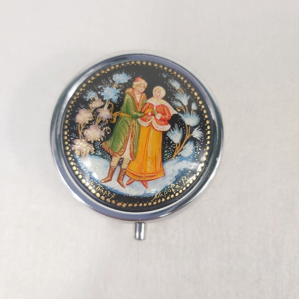 Таблетница с ручной росписью Палех "Парочка"