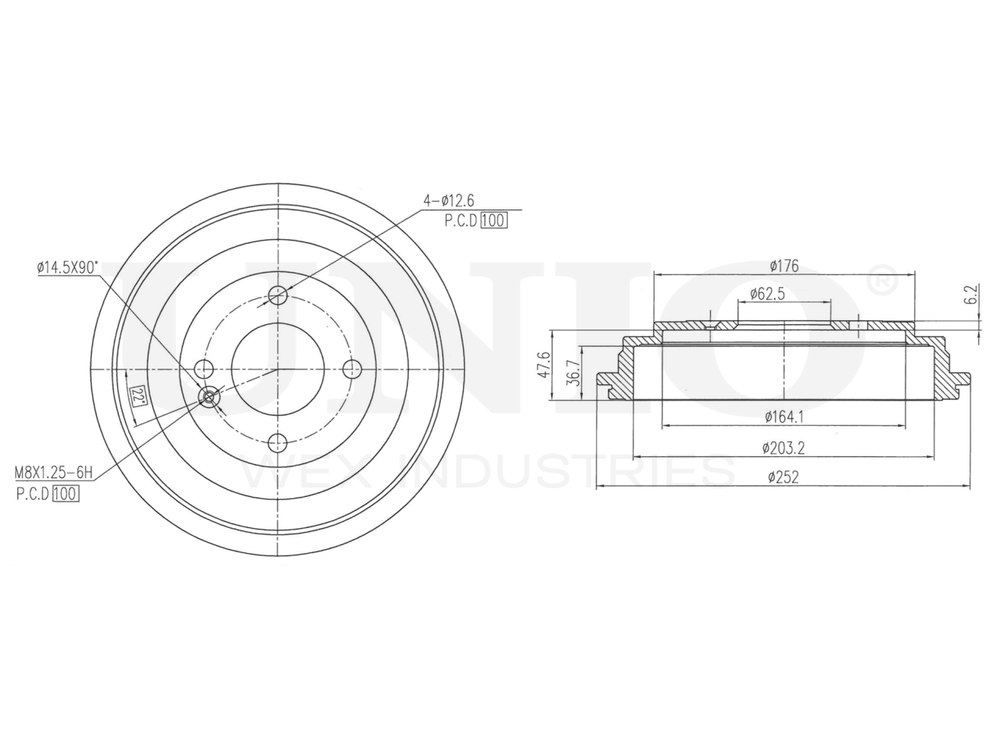 Барабан тормозной задний UNIO BRD-10024