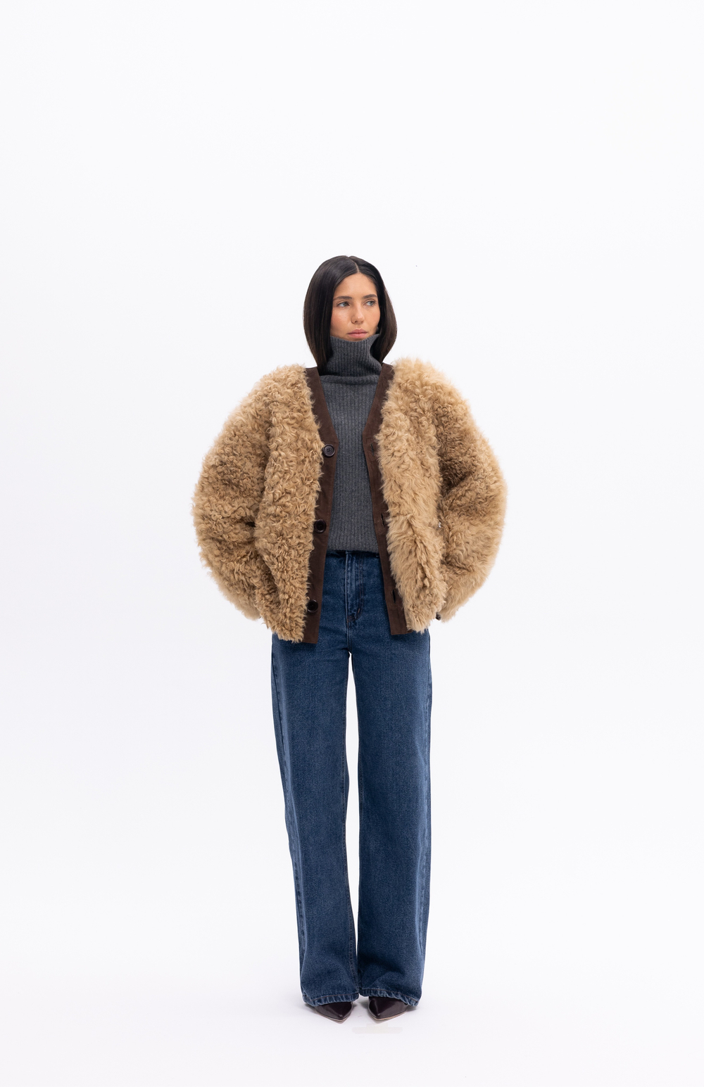 Коричневая двусторонняя шуба-дубленка k é k é