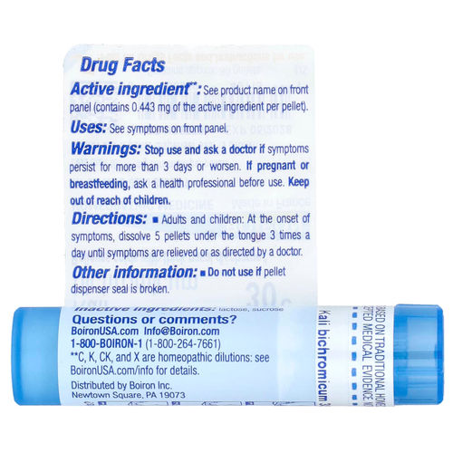 Boiron, Kali Bichromicum, 30C, облегчение холода, прибл. 80 гранул