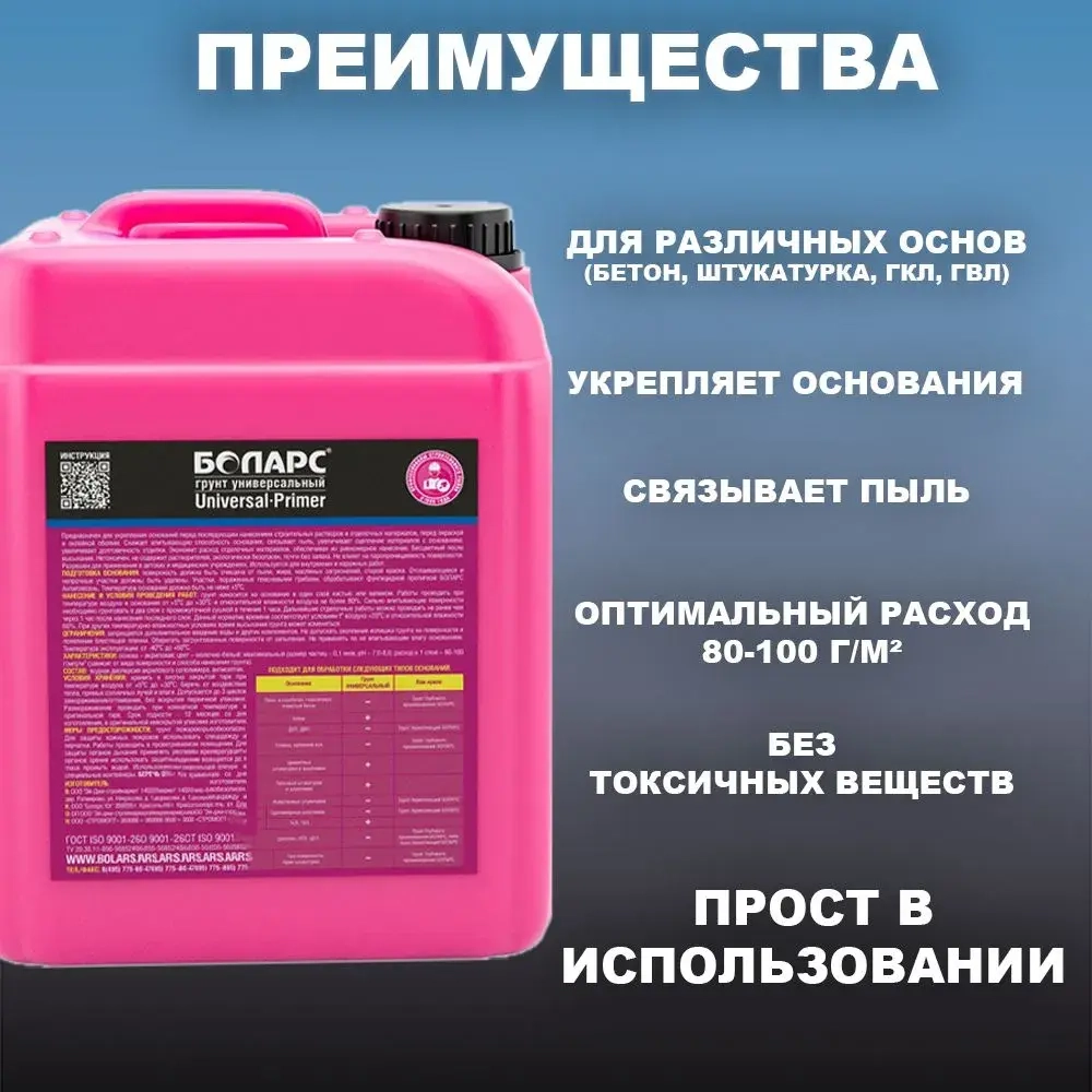 Грунт Боларс глубокого проникновения Universal Primer (55) грунтовка для стен, пола, отделки помещений 5 кг