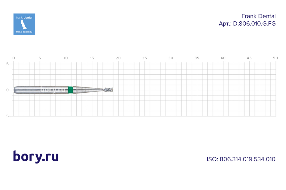 Бор алмазный зеленый  Frank Dental типа FG - D.806.010.G.FG
