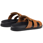 Hermes Chypre Chypre Leather Flat Velcro round Head fashion Sandals Women's Brown, H211114Z A3