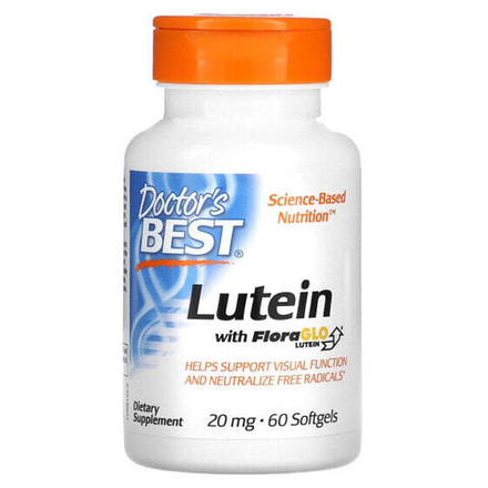 Лютеин, зеаксантин Doctor's Best, Лютеин с FloraGlo Lutein, 20 мг, 60 мягких таблеток