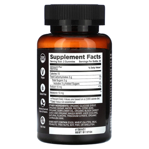 YumVs, Strong Earth, органические жевательные таблетки, мелатонин, максимальная сила действия, со вкусом ягод, 10 мг, 60 жевательных таблеток (5 мг в 1 жевательной таблетке)