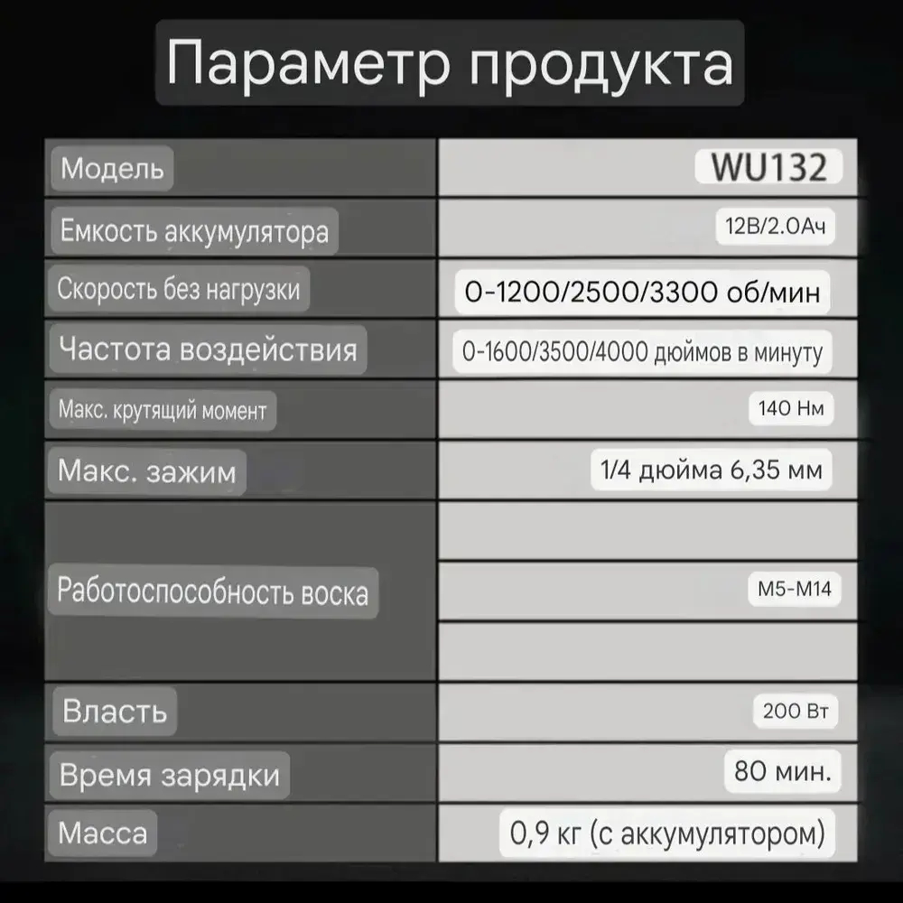 Шуруповерт, 12 В, 140 Нм, 2 АКБ