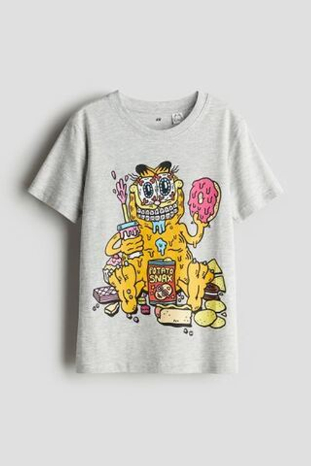 H&M Футболка с принтом «Гарфилд», серый меланж