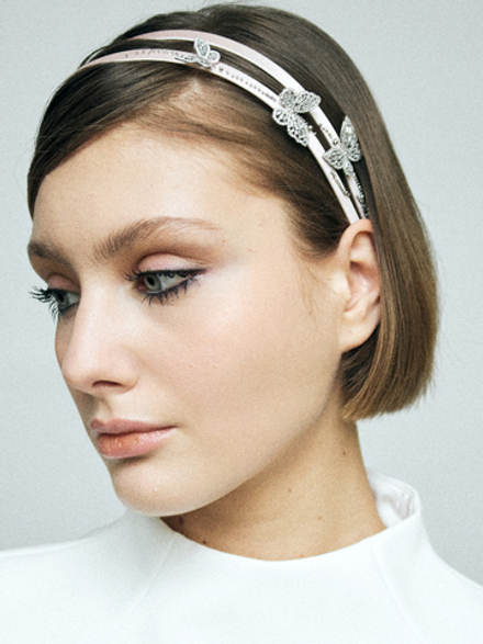 Двойной ободок розовый с бабочками