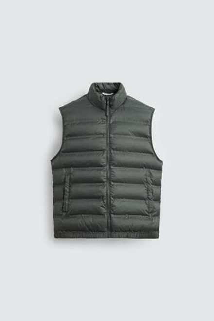 ZARA ЛЕГКИЙ СТЕГАНЫЙ ЖИЛЕТ С ВОДООТТАЛКИВАЮЩИМ ЭФФЕКТОМ, ЗЕЛЕНЫЙ