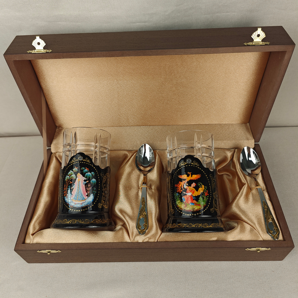 Чайный набор подстаканников "Русские сказки" (ручная роспись Палех) №21