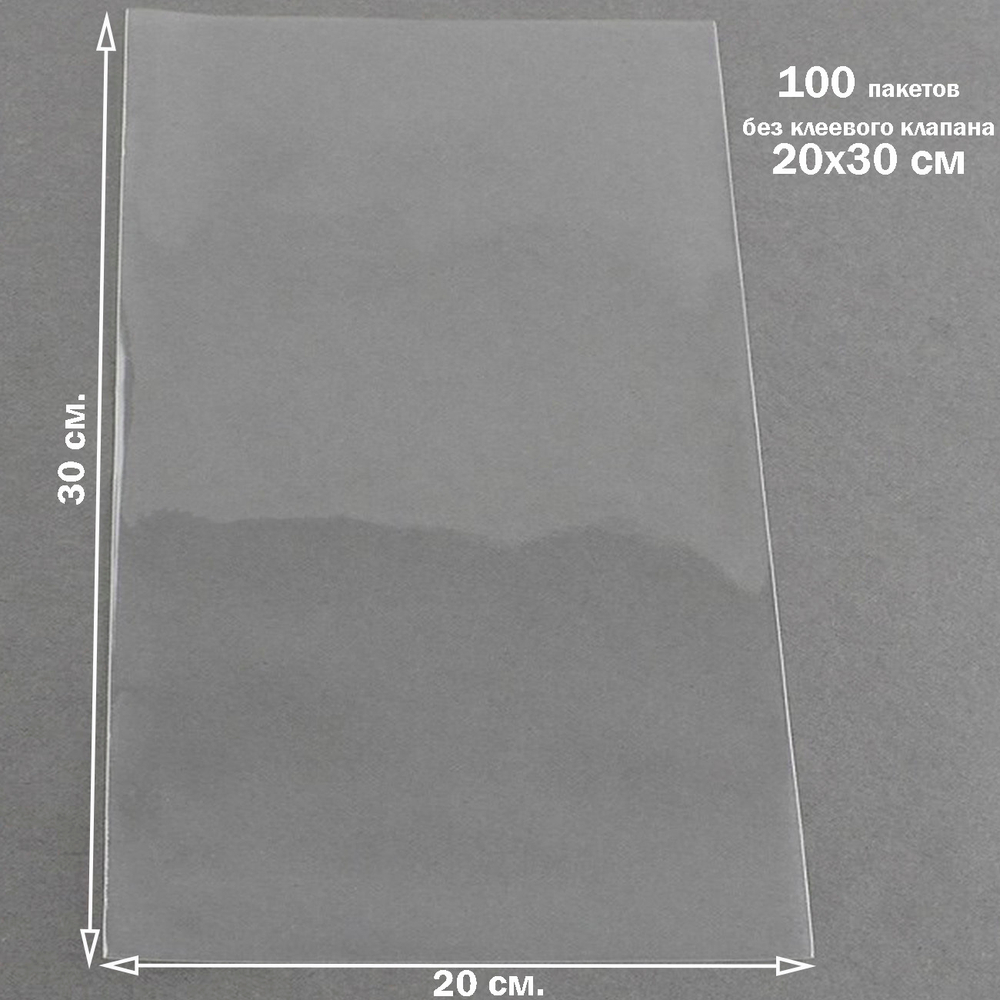 Пакеты 20х30 см БОПП упаковочные прозрачные без клеевого клапана