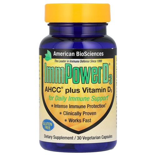 American Biosciences, ImmPower® D3, AHCC® с витамином D3, 30 вегетарианских капсул
