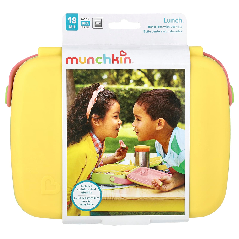 Munchkin, Lunch ™, Bento Box с посудой, для детей старше 18 месяцев, желтый, набор из 3 предметов