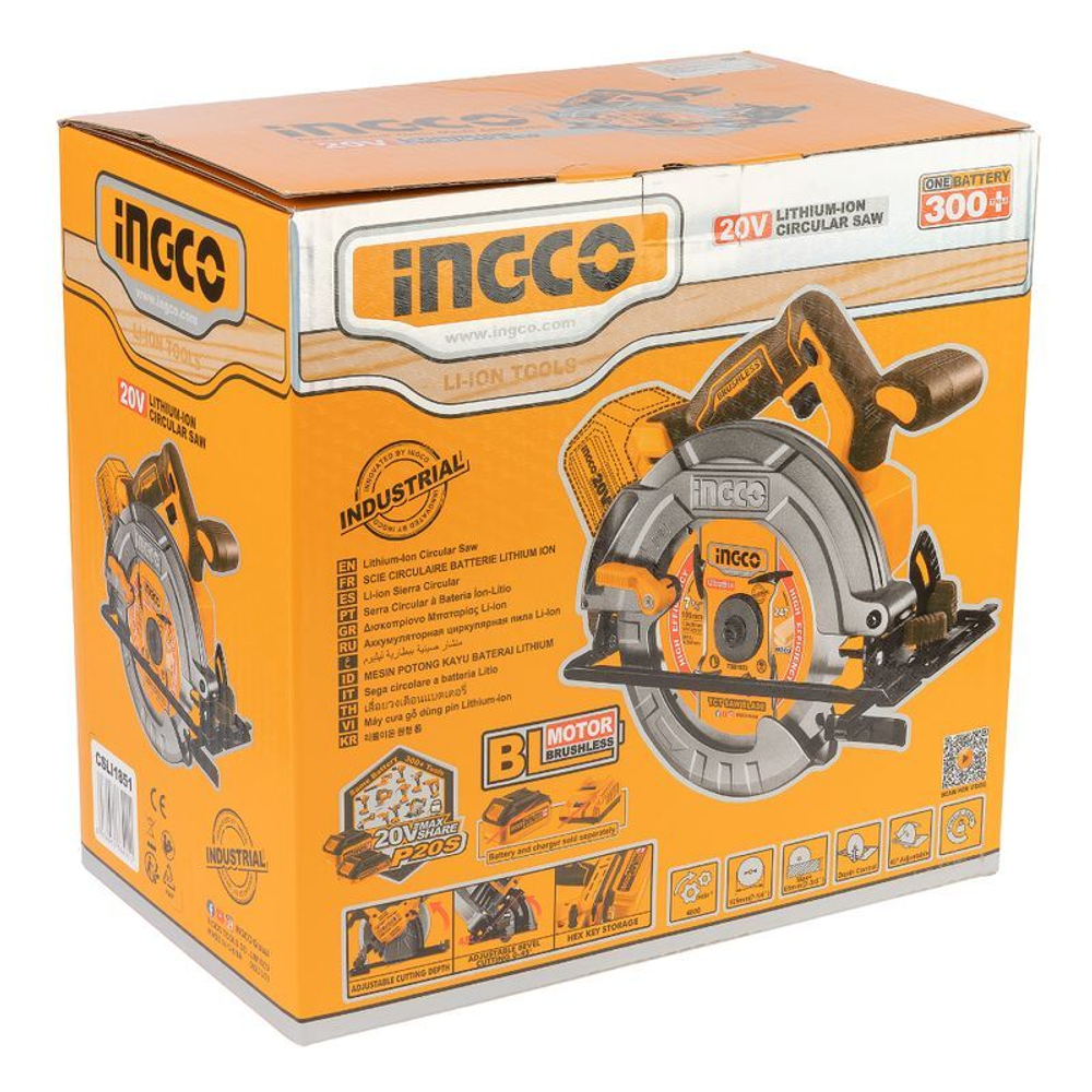 Аккумуляторная циркулярная пила INGCO INDUSTRIAL CSLI1851 20В 185 мм, без АКБ и ЗУ