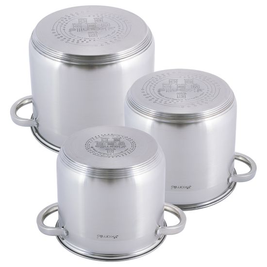 Набор высоких кастрюль 6 предметов из нержавеющей стали Kamille KM-5807 (4 л; 5,5 л; 6,5 л)