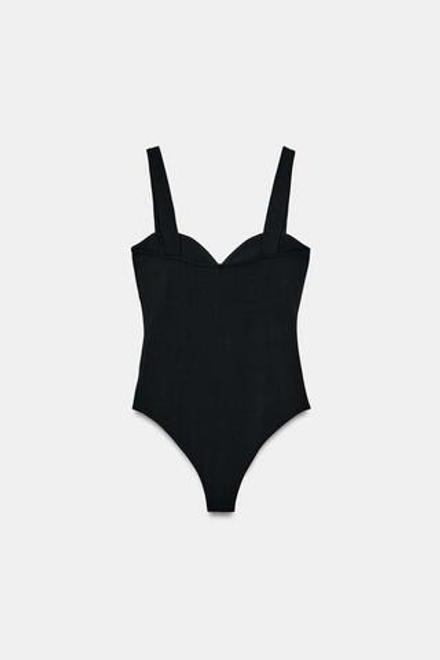 ZARA БОДИ С ВЫРЕЗОМ СЕРДЕЧКОМ НА БРЕТЕЛЯХ, ЧЕРНЫЙ