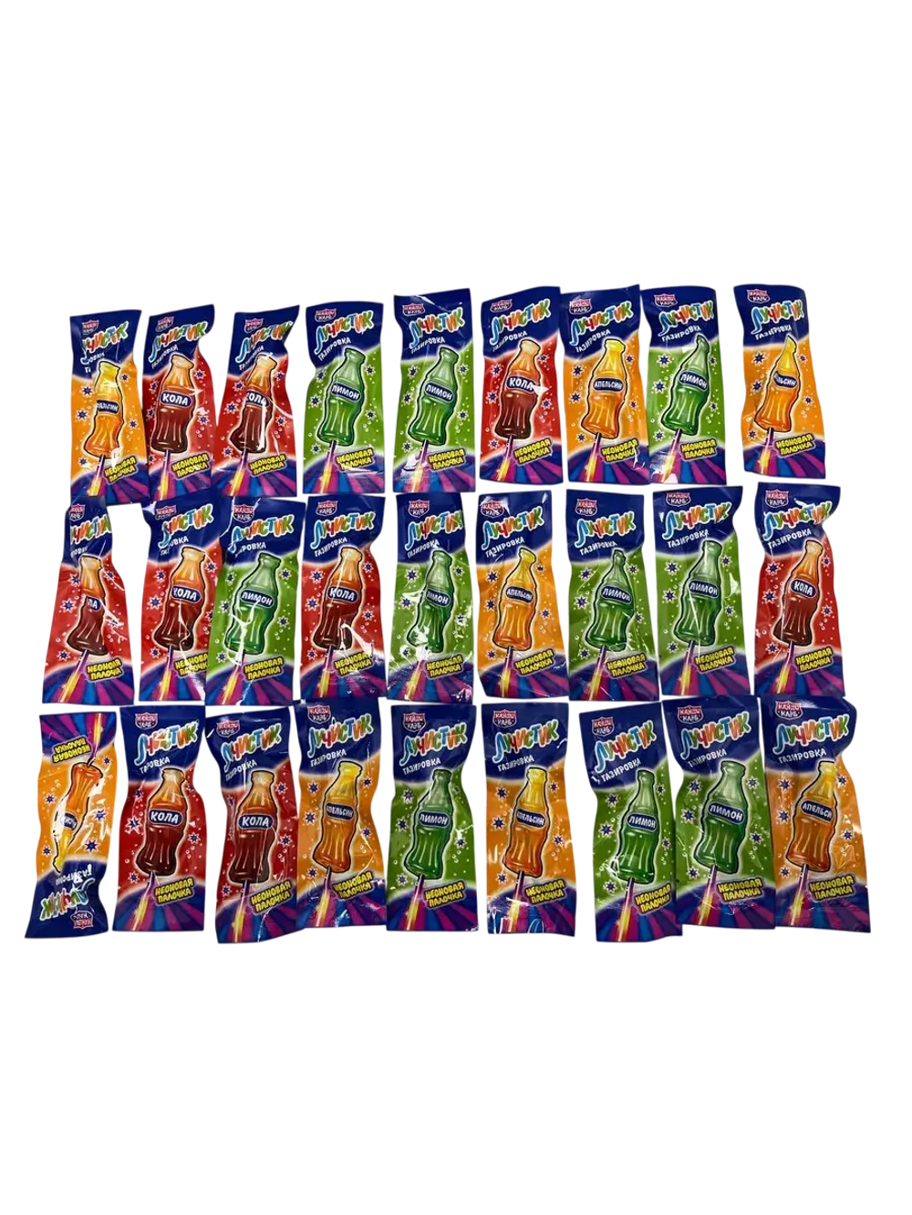 Карамель на неоновой палочке Газировка Лучистик, 30шт