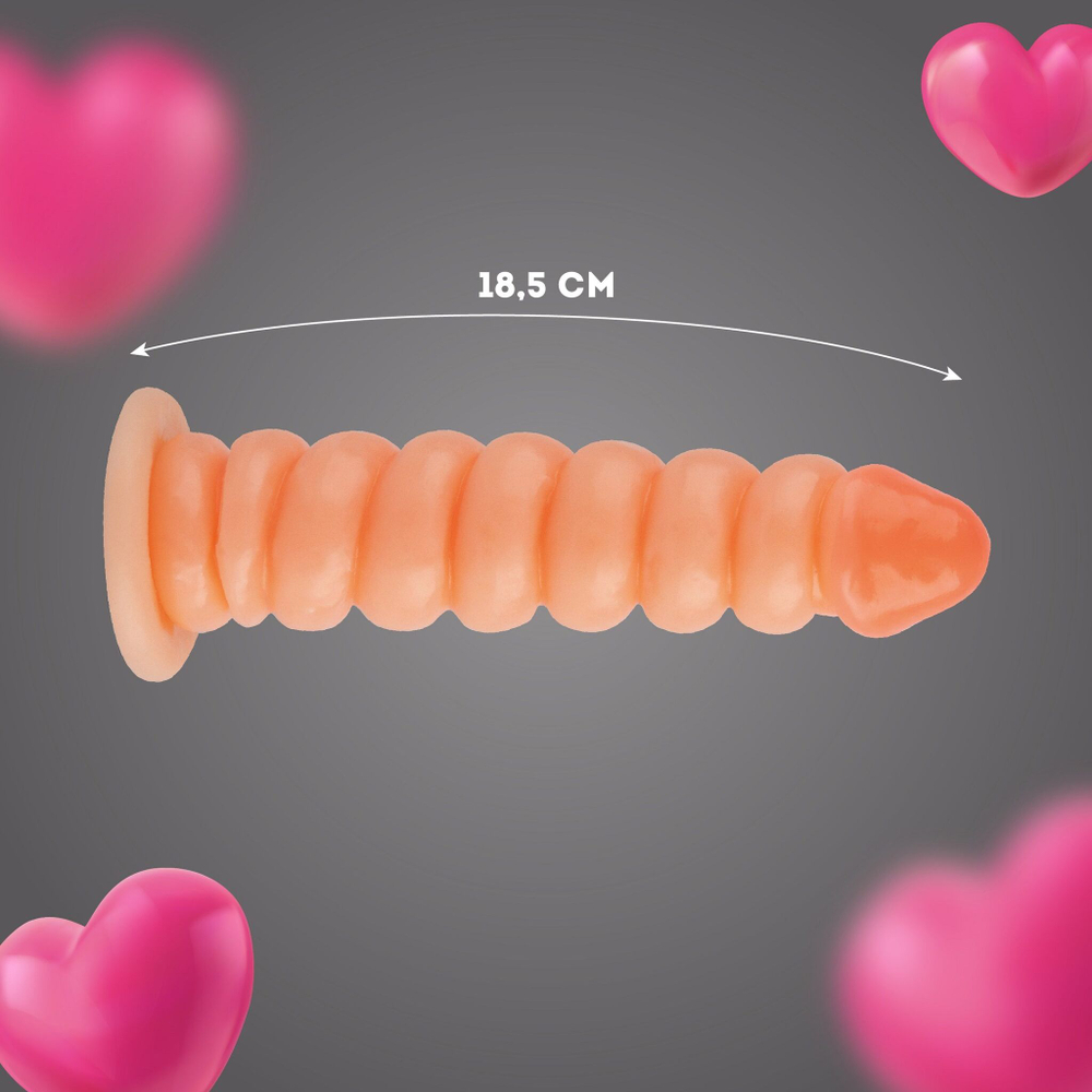 Телесный фаллоимитатор винтовой формы на присоске - 18,5 см. (Цвет: телесный)