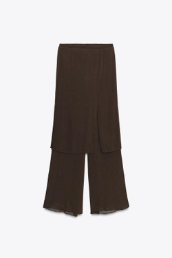 ZARA БРЮКИ-ПАРЕО С ФАКТУРОЙ, ШОКОЛАДНЫЙ