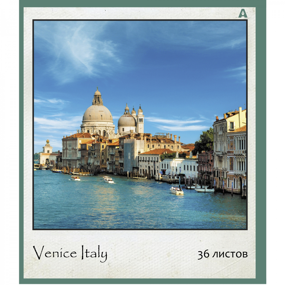 Тетрадь 36 л., А5, клетка, Alingar "Городские виды", скрепка, офсет, мелованная бумага, 5 дизайнов в пленке т/у