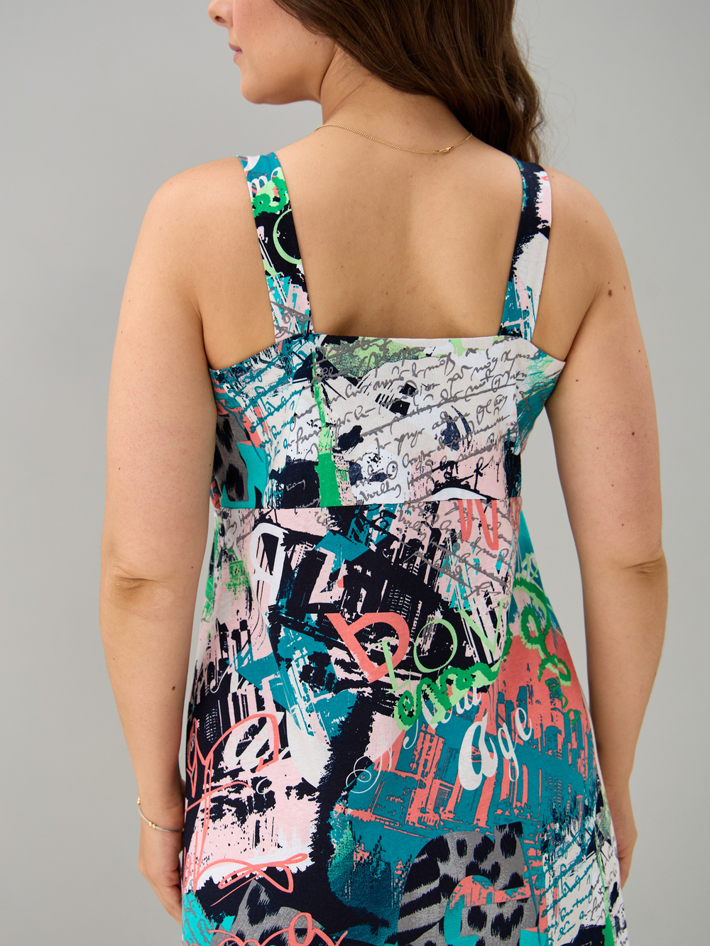 Платье П-015/бирюзаабстракция-надписи