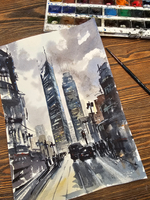 Картина авторская акварельная в паспарту 30х40 см на стену для интерьера "Урбанистический пейзаж"
