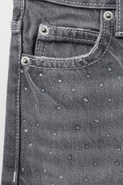 ZARA ДЖИНСЫ WIDE LEG СО СТРАЗАМИ, СЕРЫЙ