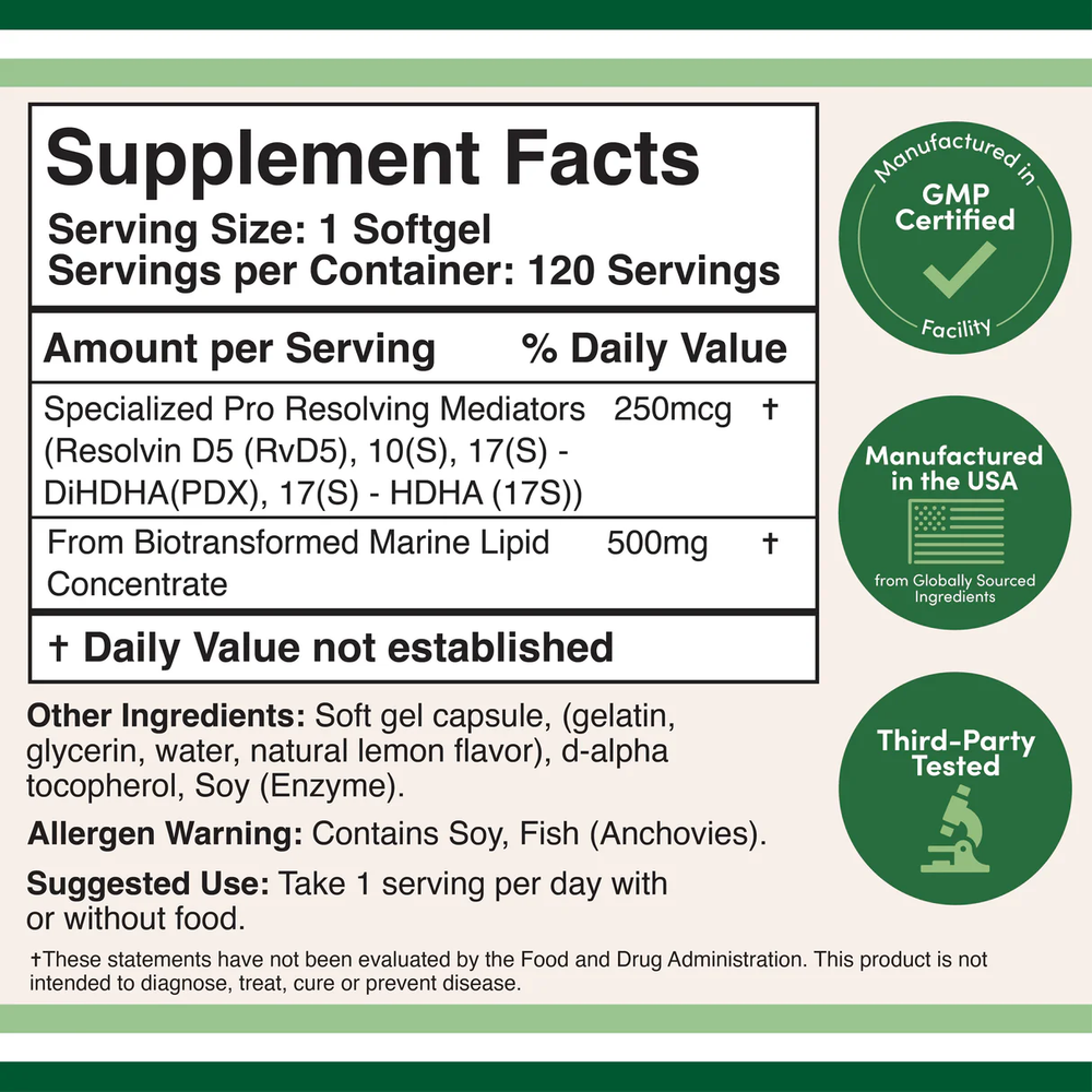 Double Wood Supplements - SPM (Pro-Resolving Mediators) - 120 x 500 mg softgels