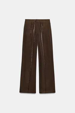 ZARA БРЮКИ ПРЯМОГО КРОЯ С БЛЕСКОМ, КОРИЧНЕВЫЙ