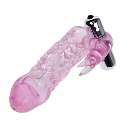 Насадка на фаллос с вибрирующим стимулятором - 13 см. (Цвет: розовый)