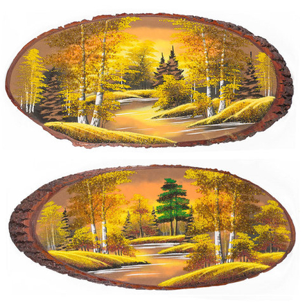 Панно на срезе дерева "Осень янтарная" горизонтальное 45-50 см  R112514