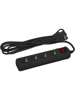 Удлинитель электрический Intro UES450-B с заземлением с выключателем 4 розетки 5м ПВС 3x0,75мм2 10А черный