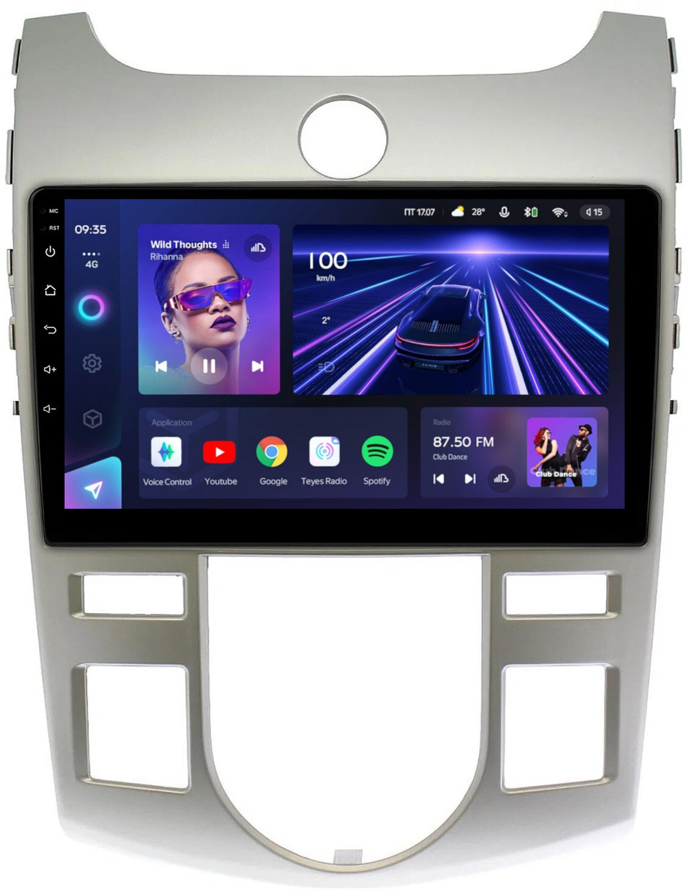 Магнитола для KIA Cerato 2 2008-2013 (климат, рамка серебро) - Teyes CC3 на Android 10, QLED, ТОП процессор, 4Гб+32Гб, CarPlay, 4G SIM-слот